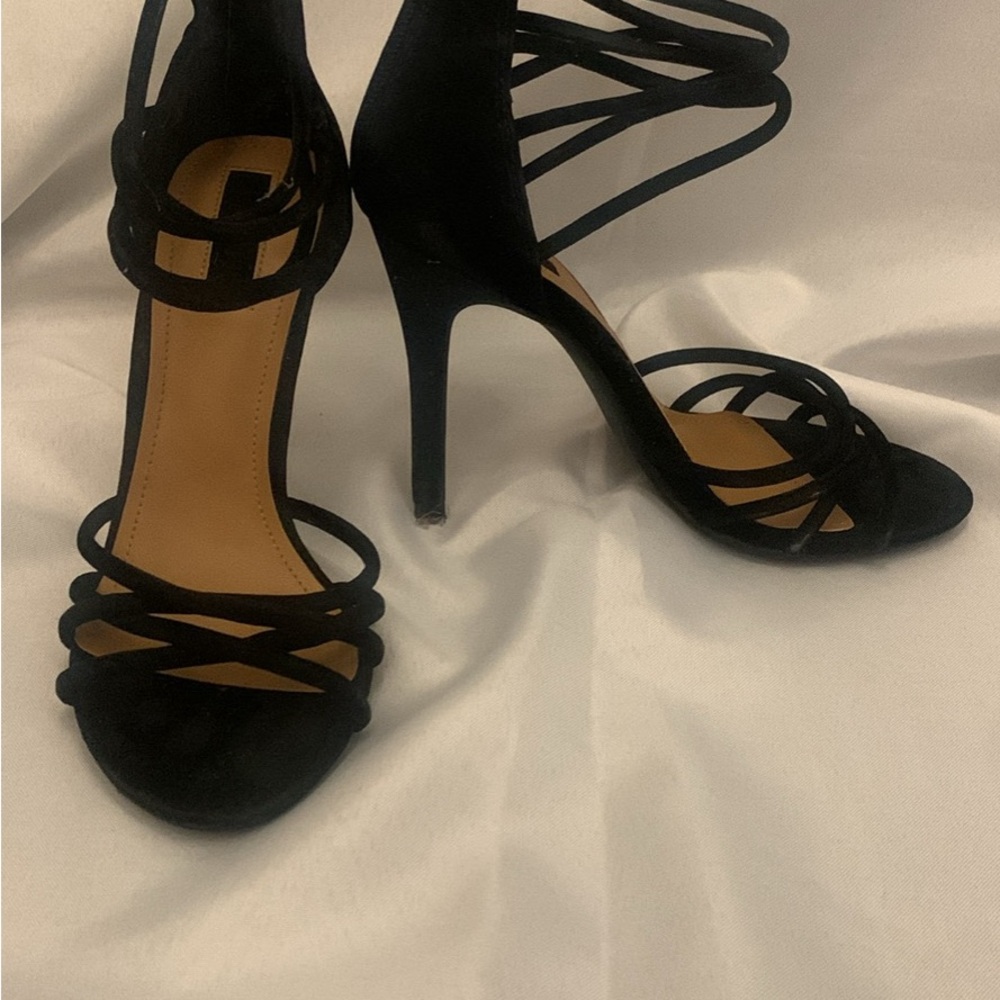 Forever 21 Black Stiletto Heels Strappy Sandals